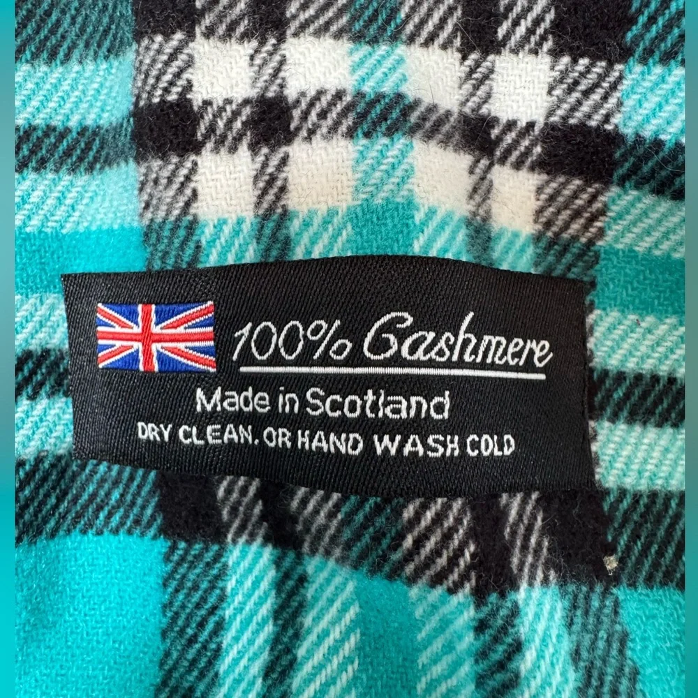 100% Cashmere Tiffany Blue Tartan from Scotland 68”x13”